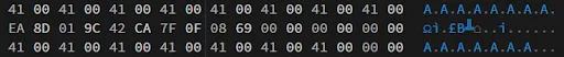 The hexadecimal representation of 3 blocks of data alongside the ascii representation